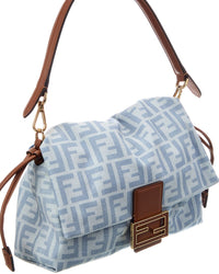 FENDI Fendi Mamma Baguette Medium Ff Denim & Leather Shoulder Bag
