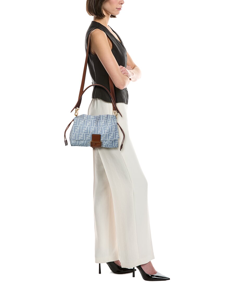 FENDI Fendi Mamma Baguette Medium Ff Denim & Leather Shoulder Bag