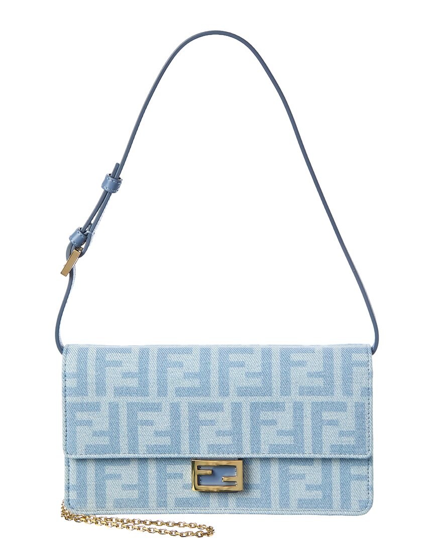 FENDI Fendi Baguette Ff Denim & Leather Wallet On Chain