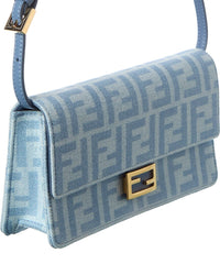 FENDI Fendi Baguette Ff Denim & Leather Wallet On Chain