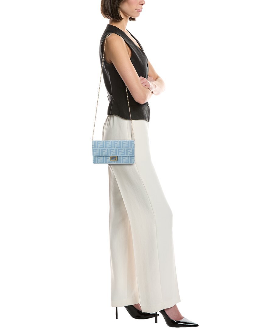 FENDI Fendi Baguette Ff Denim & Leather Wallet On Chain