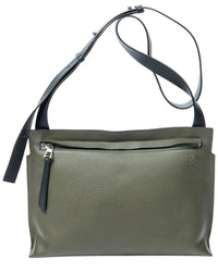 Loewe Loewe Green & Black Grained Calfskin Leather Medium T Messenger, Never Carried
