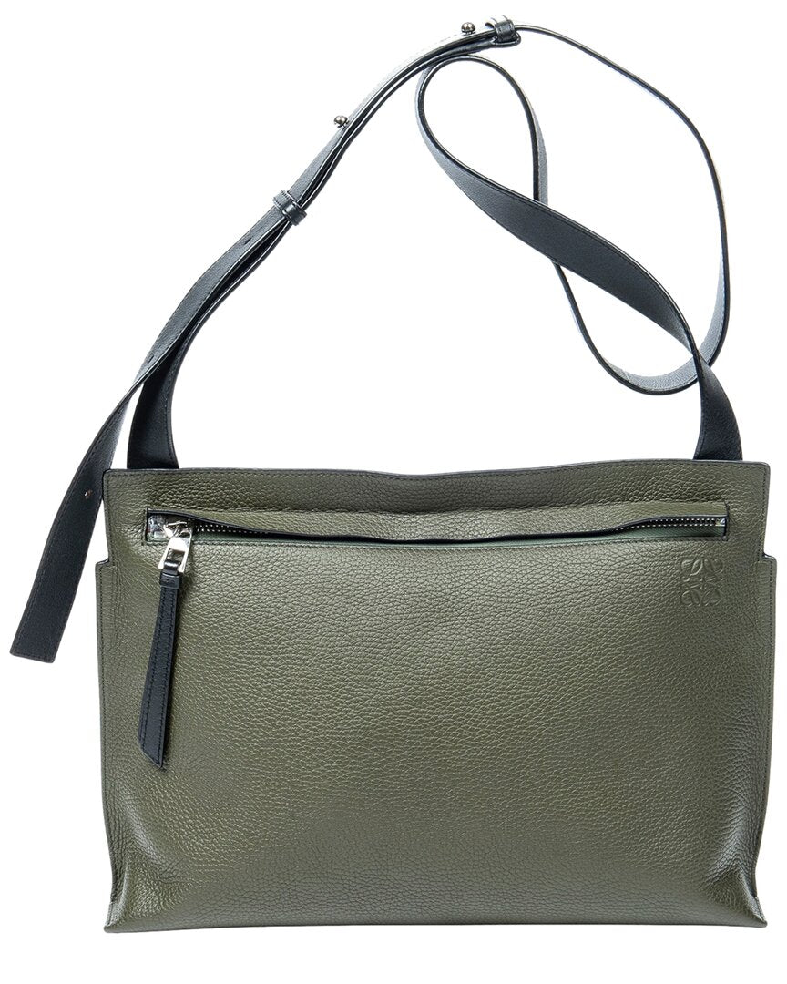 Loewe Loewe Green & Black Grained Calfskin Leather Medium T Messenger, Never Carried