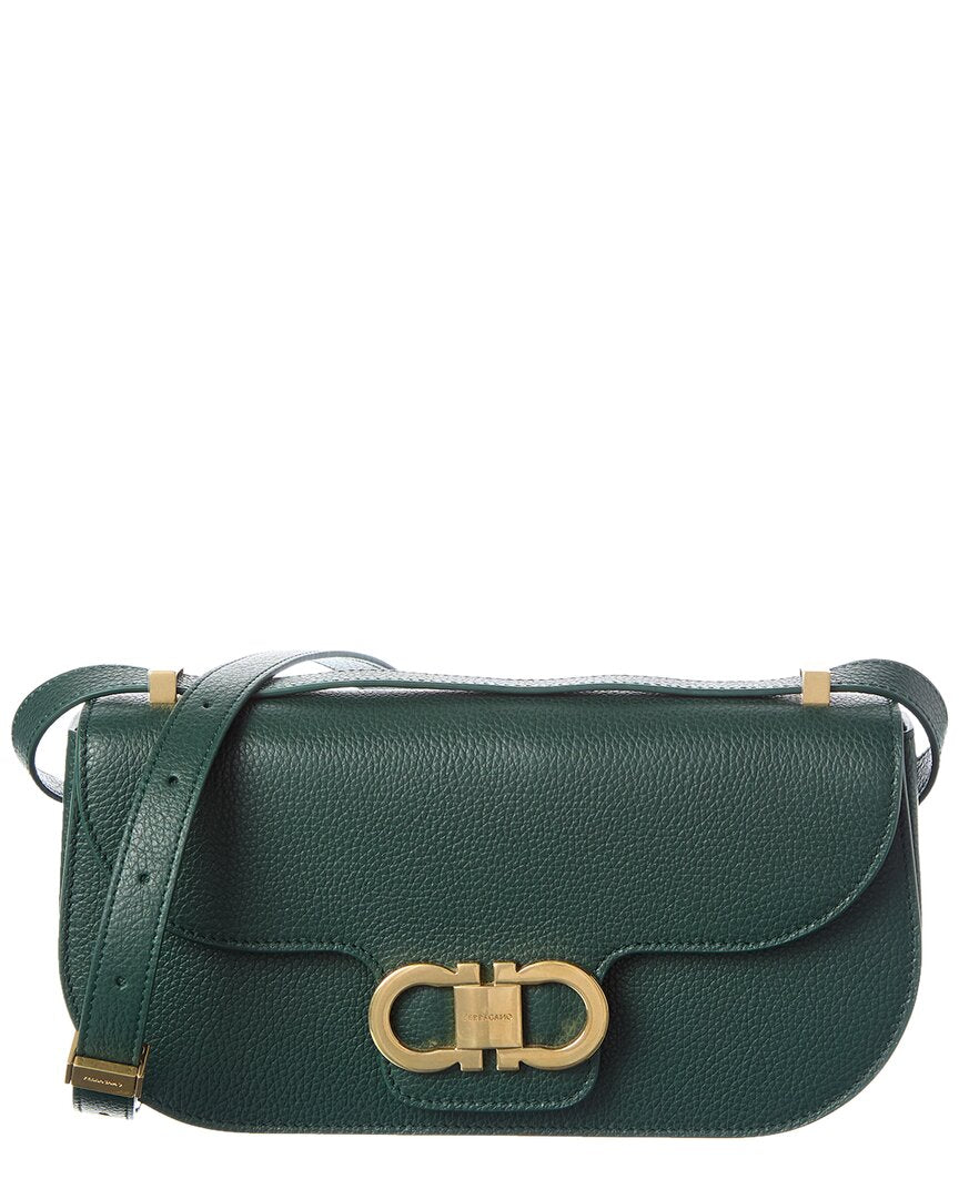 Ferragamo Gancini Double Leather Shoulder Bag