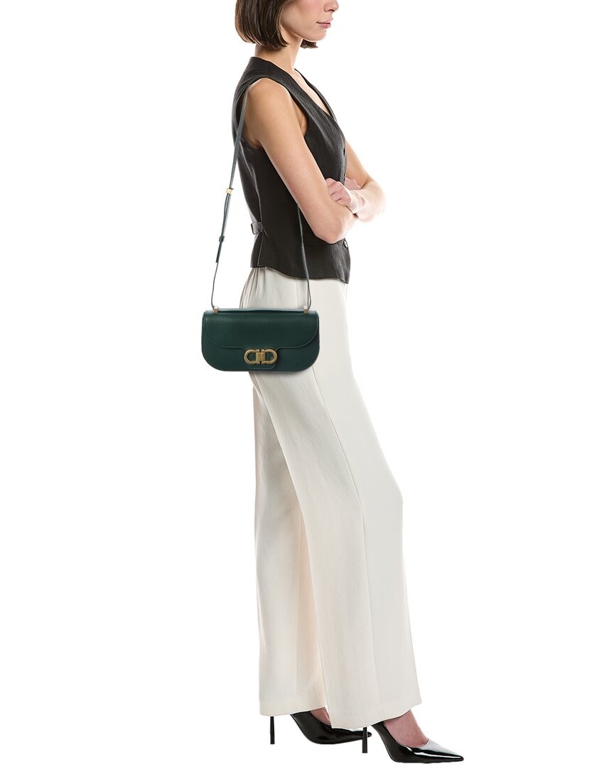 Ferragamo Gancini Double Leather Shoulder Bag