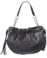 Chanel Chanel Black Quilted Lambskin Leather Stitched Fringe Hobo Bag (Authentic