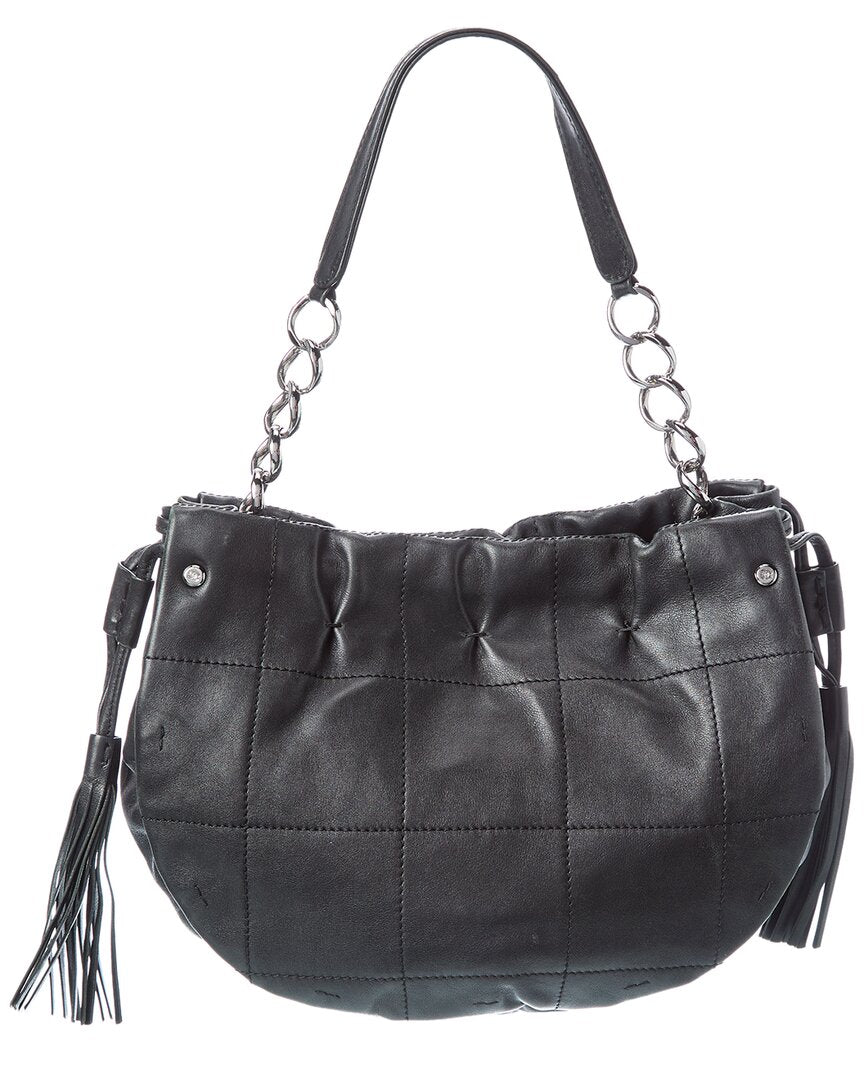 Chanel Chanel Black Quilted Lambskin Leather Stitched Fringe Hobo Bag (Authentic