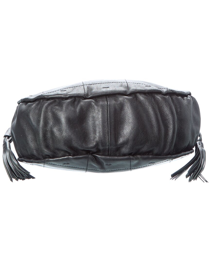 Chanel Chanel Black Quilted Lambskin Leather Stitched Fringe Hobo Bag (Authentic