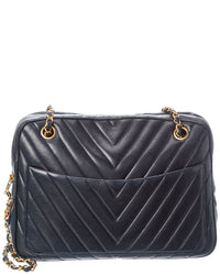 Chanel Chanel Navy Quilted Lambskin Chevron Leather Camera Case (Authentic Pre-Loved)