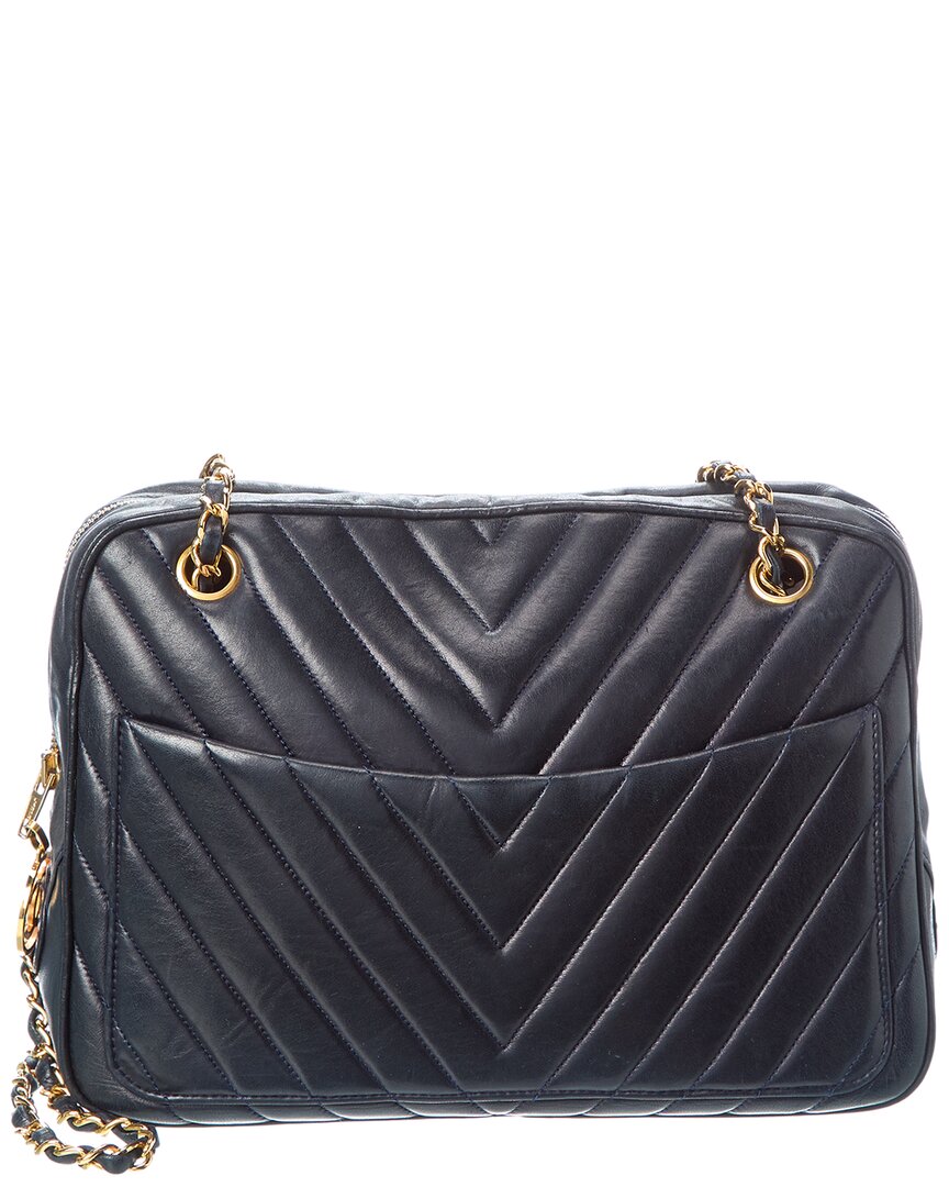 Chanel Chanel Navy Quilted Lambskin Chevron Leather Camera Case (Authentic Pre-Loved)