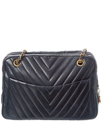 Chanel Chanel Navy Quilted Lambskin Chevron Leather Camera Case (Authentic Pre-Loved)