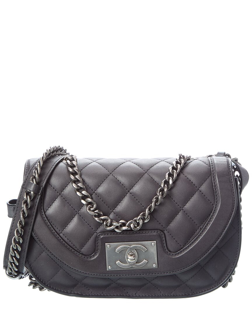 Chanel Chanel Black Quilted Shiny Goatskin Leather Small Messenger Bag (Authentic