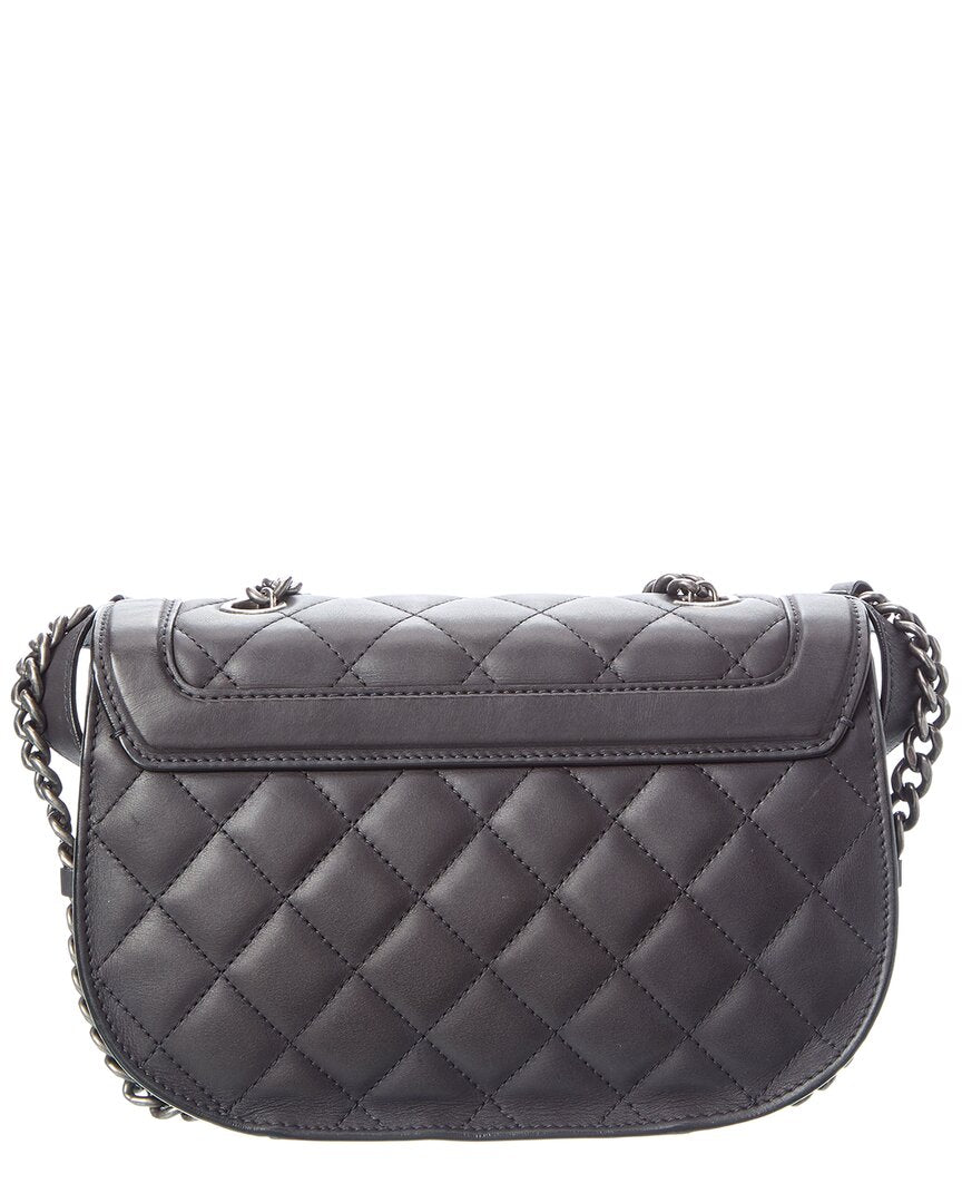 Chanel Chanel Black Quilted Shiny Goatskin Leather Small Messenger Bag (Authentic