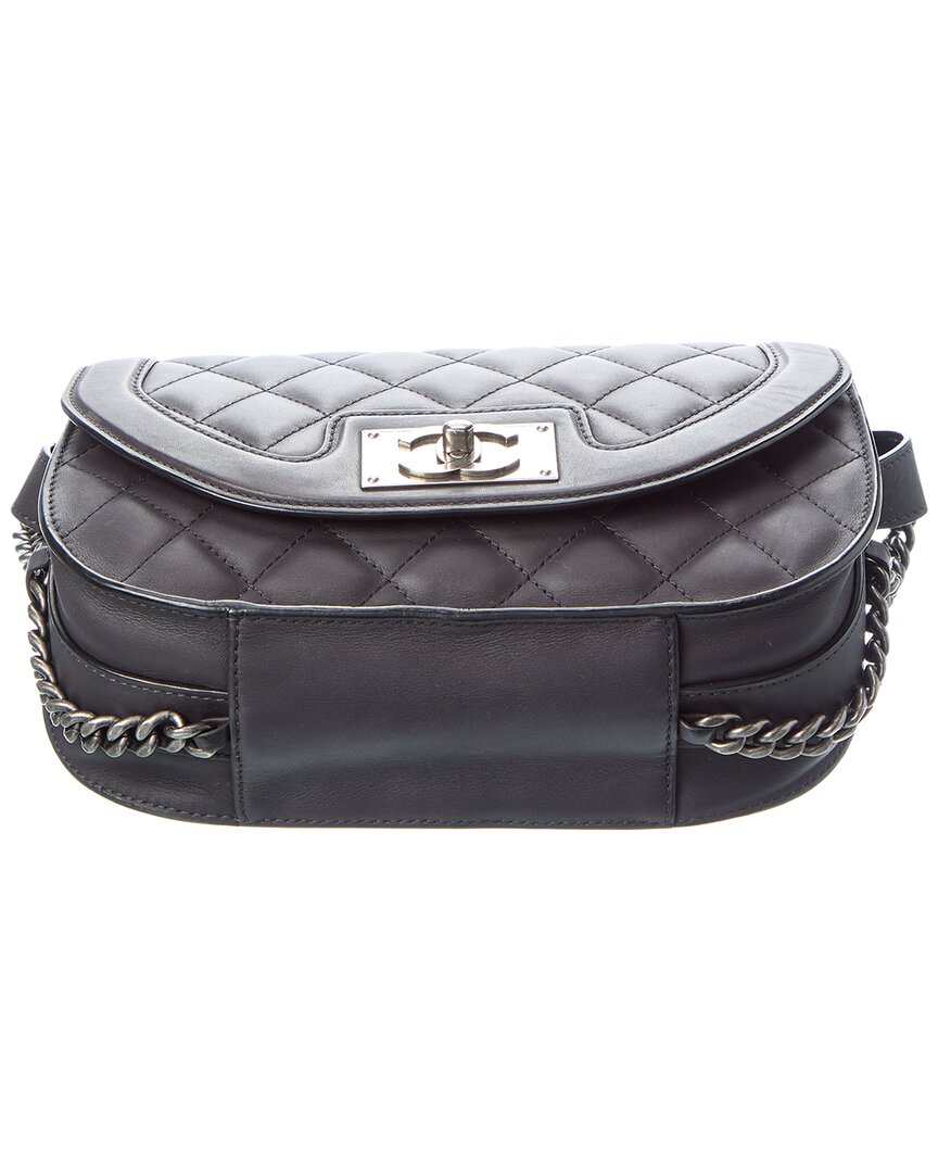 Chanel Chanel Black Quilted Shiny Goatskin Leather Small Messenger Bag (Authentic