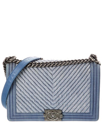 Chanel Chanel Blue Denim Chevron Large Boy Bag (Authentic Pre-Loved)