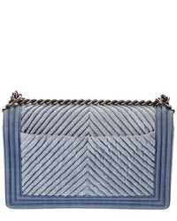 Chanel Chanel Blue Denim Chevron Large Boy Bag (Authentic Pre-Loved)