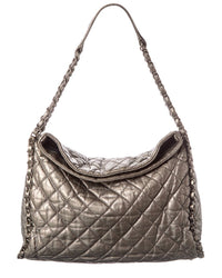Chanel Chanel Gray/Silver Quilted Leather Medium Chain Me Hobo (Authentic Pre-Loved)