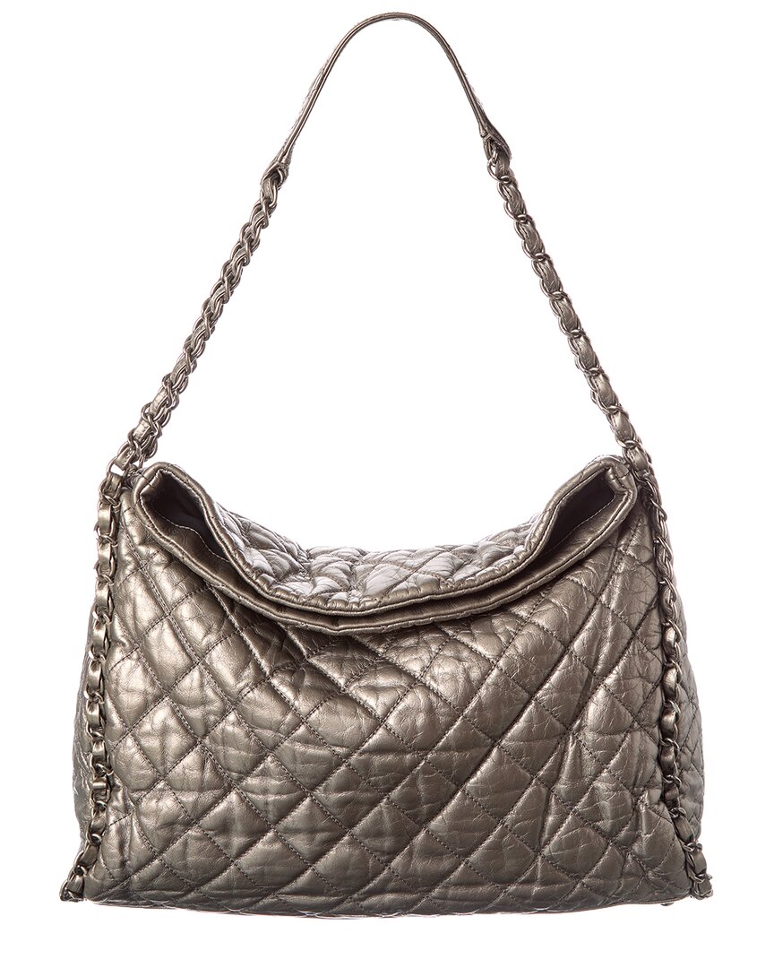 Chanel Chanel Gray/Silver Quilted Leather Medium Chain Me Hobo (Authentic Pre-Loved)