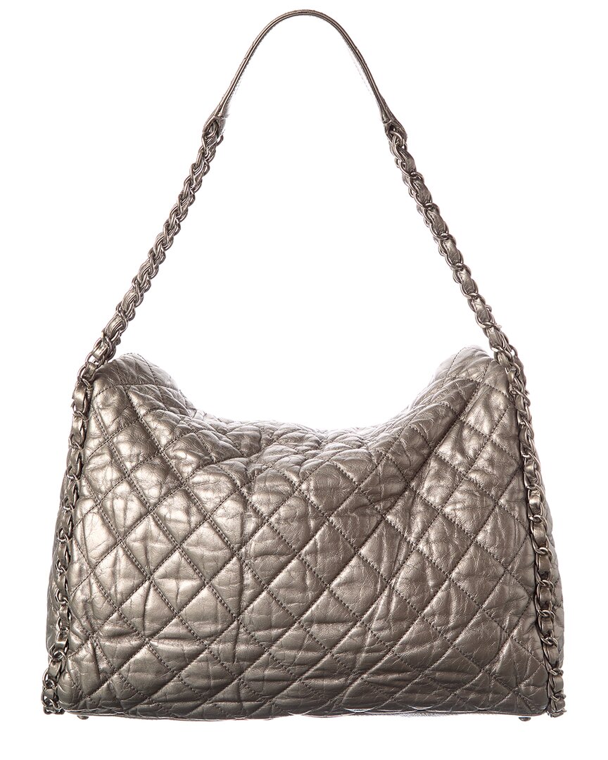 Chanel Chanel Gray/Silver Quilted Leather Medium Chain Me Hobo (Authentic Pre-Loved)