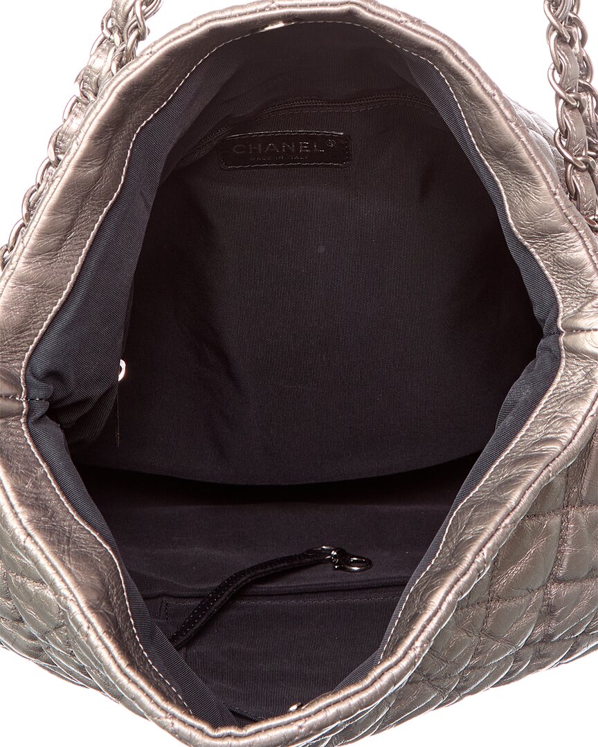 Chanel Chanel Gray/Silver Quilted Leather Medium Chain Me Hobo (Authentic Pre-Loved)
