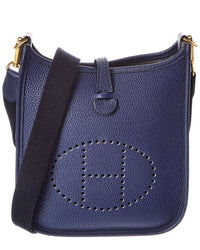 Hermès Hermès Blue Clemence Leather Evelyne Tpm Golden Shoulder Bag (Authentic