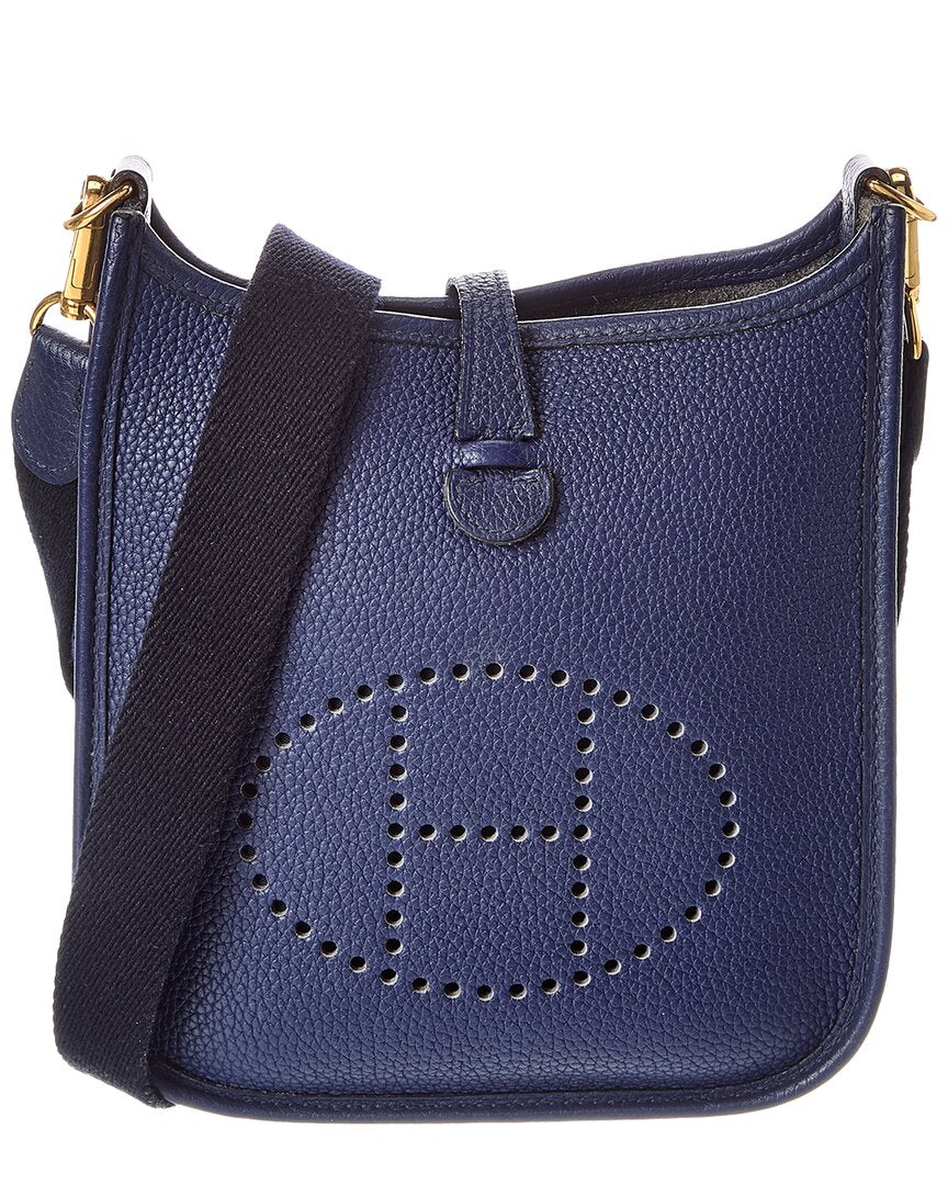 Hermès Hermès Blue Clemence Leather Evelyne Tpm Golden Shoulder Bag (Authentic