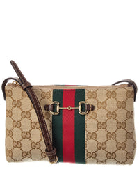 Gucci Gucci Horsebit Web Gg Canvas & Leather Shoulder Bag