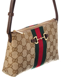 Gucci Gucci Horsebit Web Gg Canvas & Leather Shoulder Bag