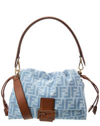 FENDI Fendi Mamma Baguette Medium Ff Denim & Leather Shoulder Bag
