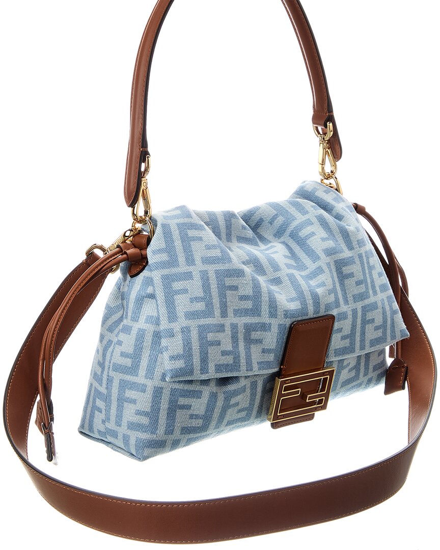 FENDI Fendi Mamma Baguette Medium Ff Denim & Leather Shoulder Bag