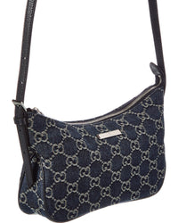 Gucci Gucci Lady Lunetta Small Gg Denim & Leather Shoulder Bag