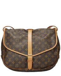Louis Vuitton Louis Vuitton Brown Monogram Coated Canvas & Vachetta Leather Saumur 35