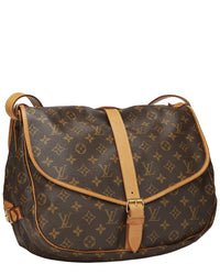Louis Vuitton Louis Vuitton Brown Monogram Coated Canvas & Vachetta Leather Saumur 35