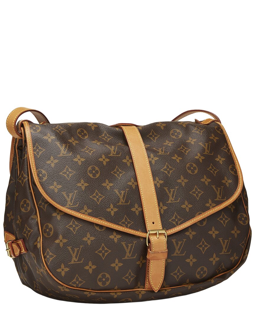 Louis Vuitton Louis Vuitton Brown Monogram Coated Canvas & Vachetta Leather Saumur 35