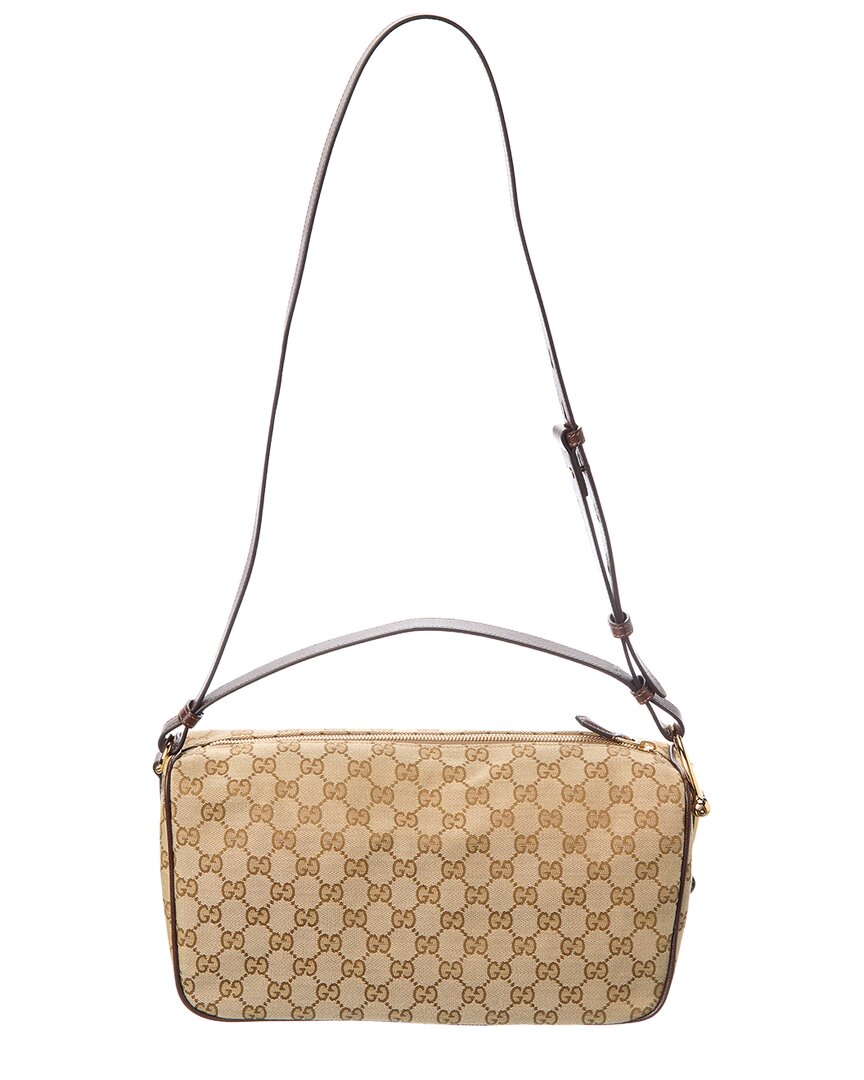 Gucci Gucci Half Horsebit Medium Gg Canvas & Leather Shoulder Bag
