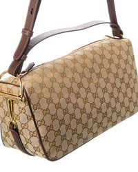 Gucci Gucci Half Horsebit Medium Gg Canvas & Leather Shoulder Bag
