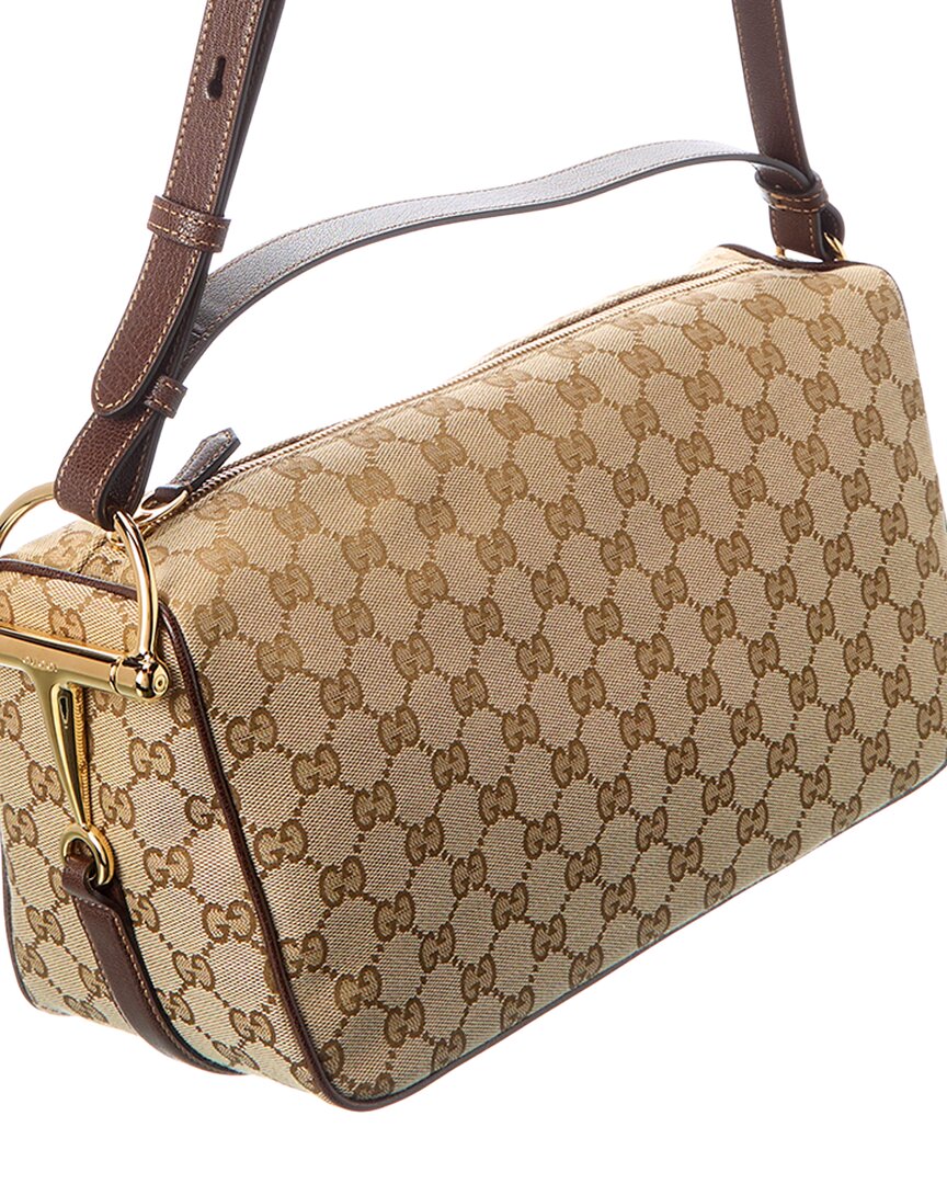 Gucci Gucci Half Horsebit Medium Gg Canvas & Leather Shoulder Bag