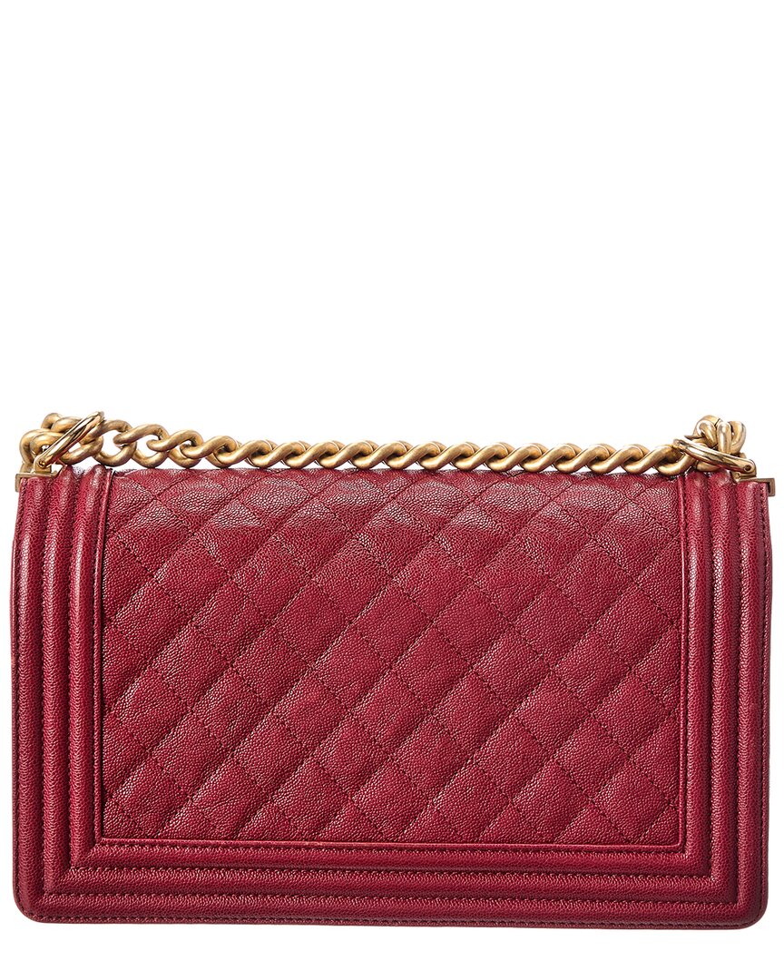 Pre-Owned Chanel Red Caviar Quilted Calf Leather Boy 25 Crossbody (Authentic Pre-Loved)