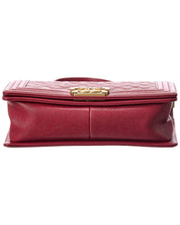 Pre-Owned Chanel Red Caviar Quilted Calf Leather Boy 25 Crossbody (Authentic Pre-Loved)