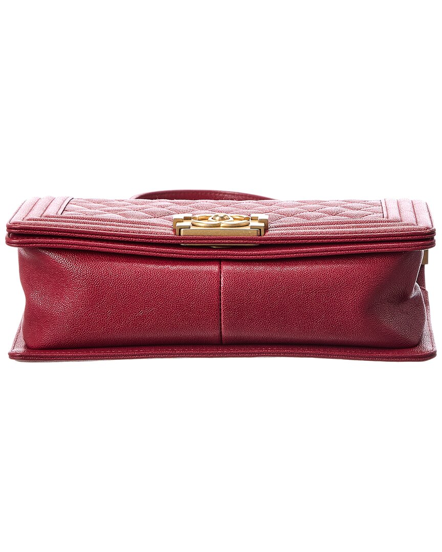 Pre-Owned Chanel Red Caviar Quilted Calf Leather Boy 25 Crossbody (Authentic Pre-Loved)