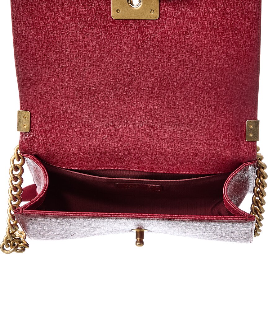Pre-Owned Chanel Red Caviar Quilted Calf Leather Boy 25 Crossbody (Authentic Pre-Loved)
