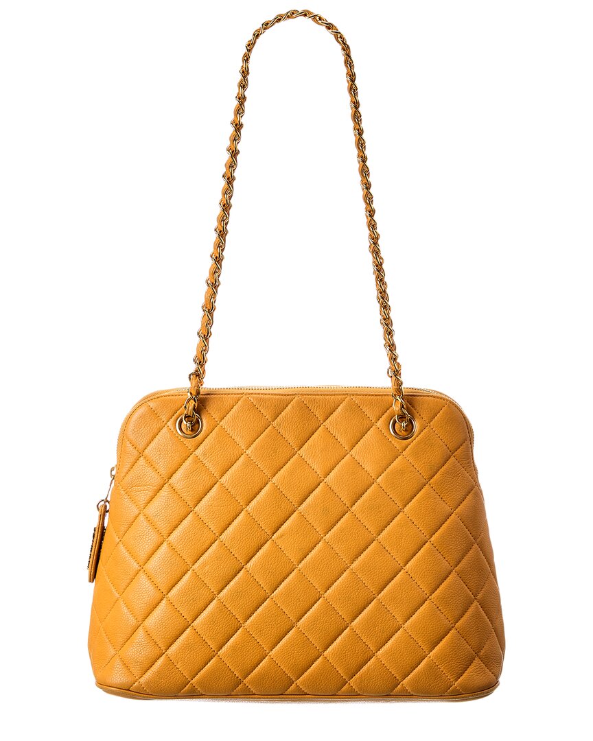 Pre-Owned Chanel Yellow Lambskin Quilted Lambskin Matelasse Shoulder Bag (Authentic
