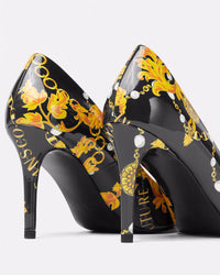 Versace Jeans Couture Black/Gold Baroque Print Toe Cap Stiletto Pumps