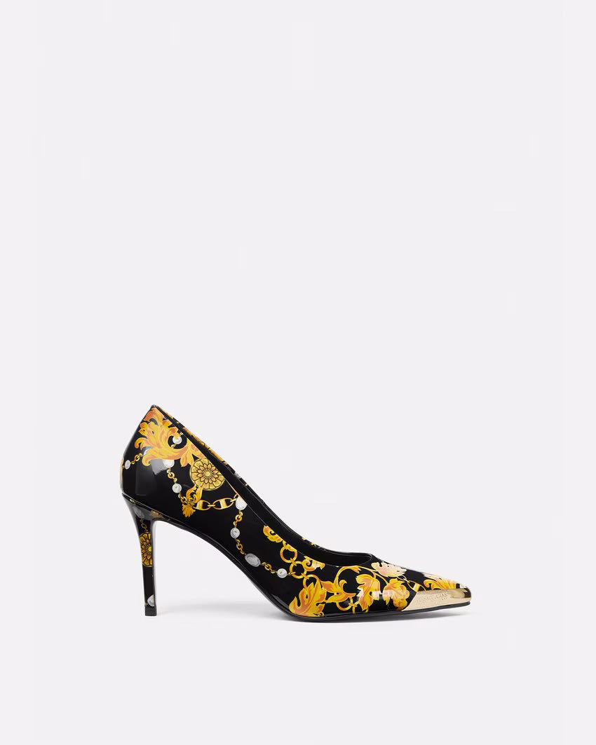 Versace Jeans Couture Black/Gold Baroque Print Toe Cap Stiletto Pumps
