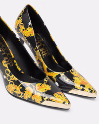 Versace Jeans Couture Black/Gold Baroque Print Toe Cap Stiletto Pumps