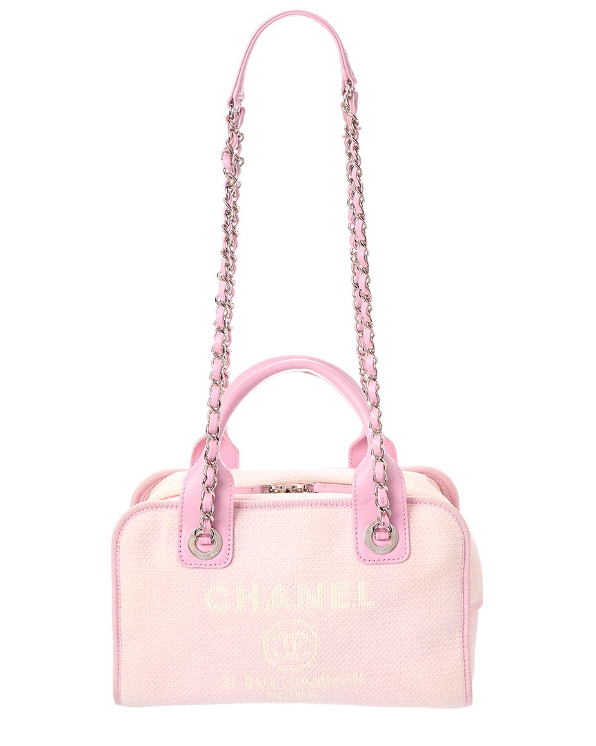 Pre-Owned Chanel Pink Canvas Deauville Bowling Bag (Authentic Pre-Loved)