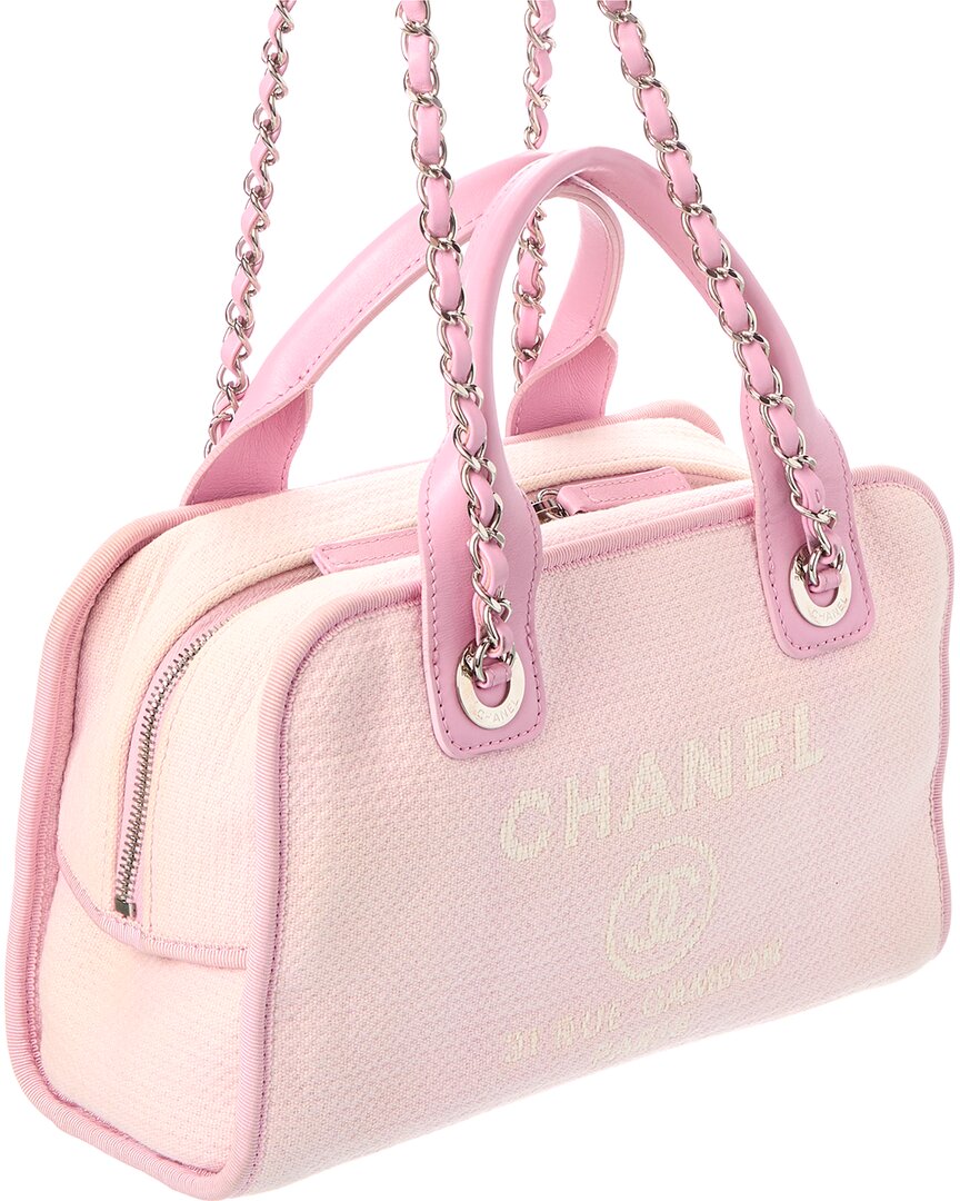 Pre-Owned Chanel Pink Canvas Deauville Bowling Bag (Authentic Pre-Loved)