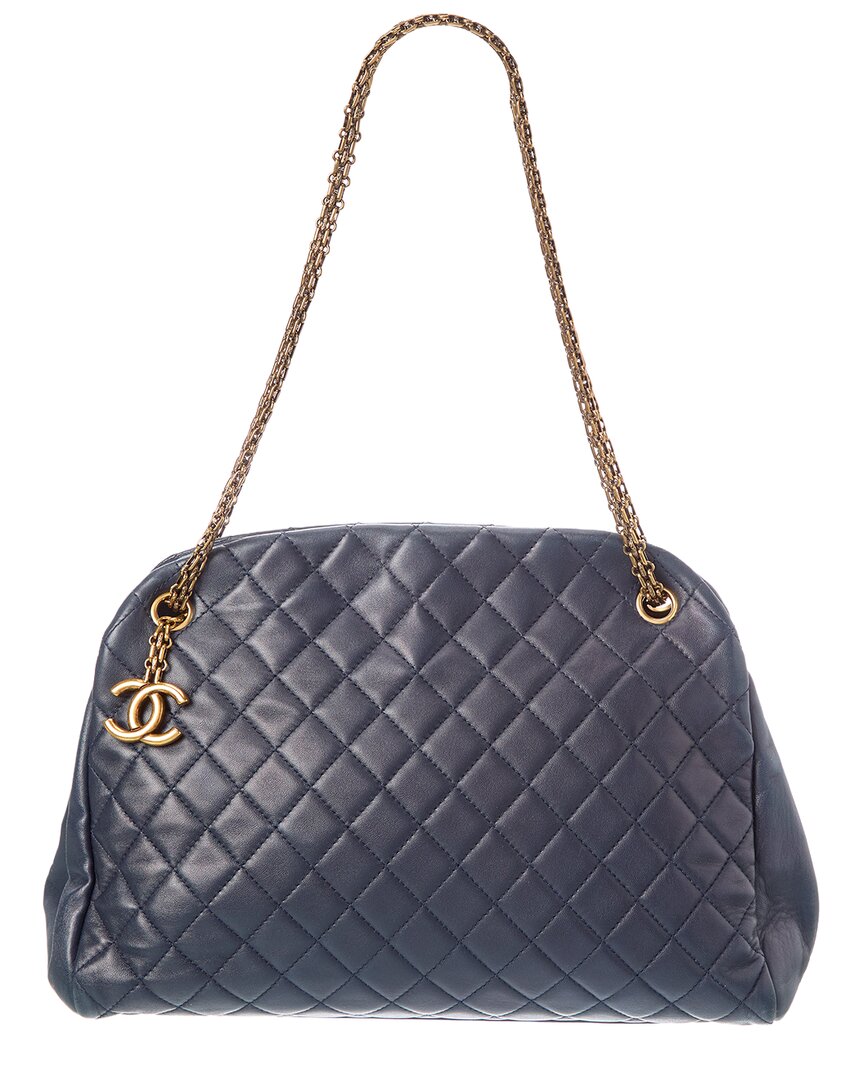 Pre-Owned Chanel Blue Calfskin Mademoiselle Bowler Shoulder Bag (Authentic Pre-Loved)