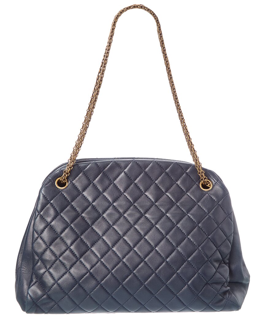 Pre-Owned Chanel Blue Calfskin Mademoiselle Bowler Shoulder Bag (Authentic Pre-Loved)