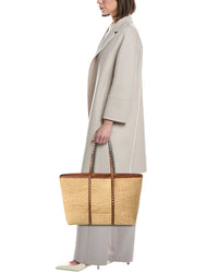 Valentino Valentino Rockstud Straw & Leather Tote